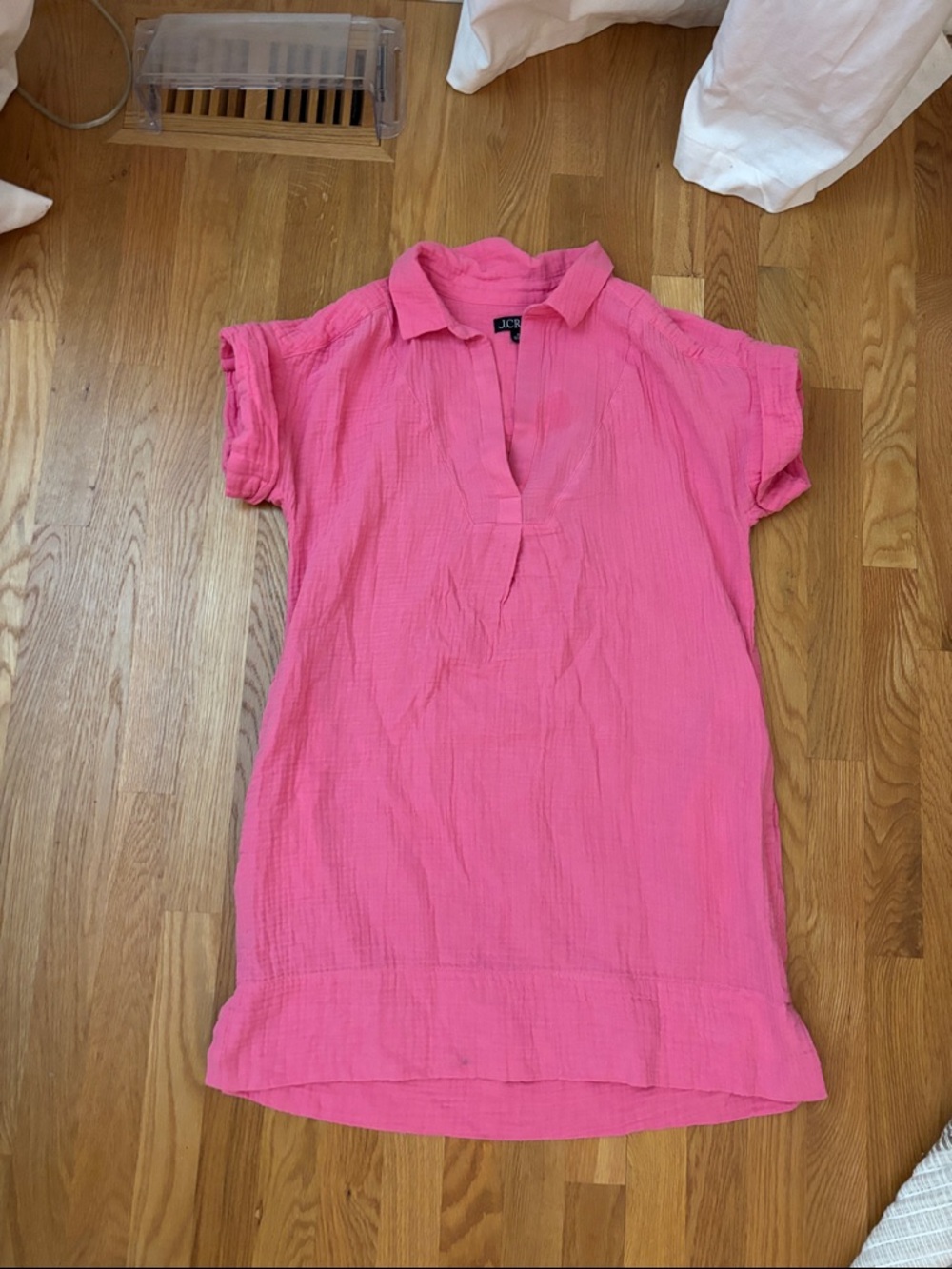 J. Crew Hot Pink Cotton Gauze Polo Tunic